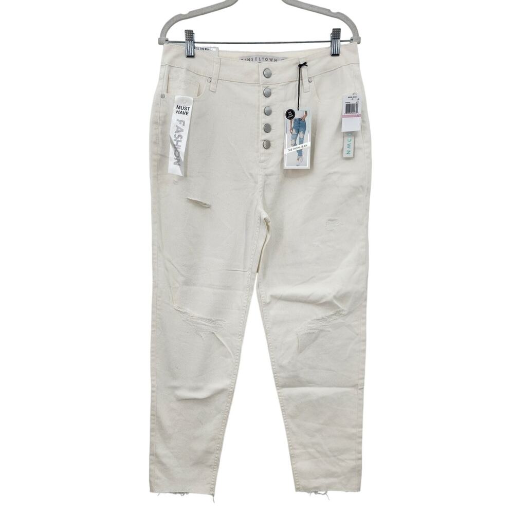 New NWT Tinseltown White Destroyed The Mom Jeans‎ Button Fly Size 13